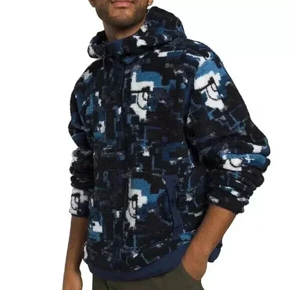 The North Face Campshire Hoodie Men's Small Blue Printed Fleece